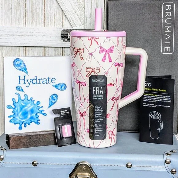 🎀 BruMate ERA 30oz Straw Tumbler Travel Mug - Bows & Straw Cover-NWT - Picture 4 of 7